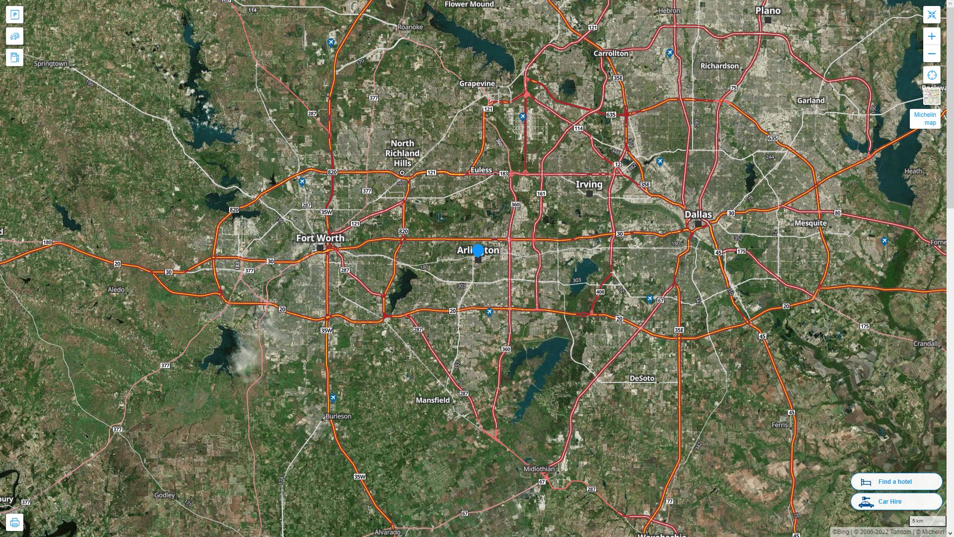 Arlington Texas Highway and Road Map with Satellite View